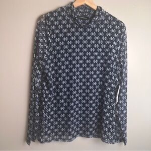 Rafaella NWT Geometric Navy & White Long Sleeve Lightweight Blouse Size Large